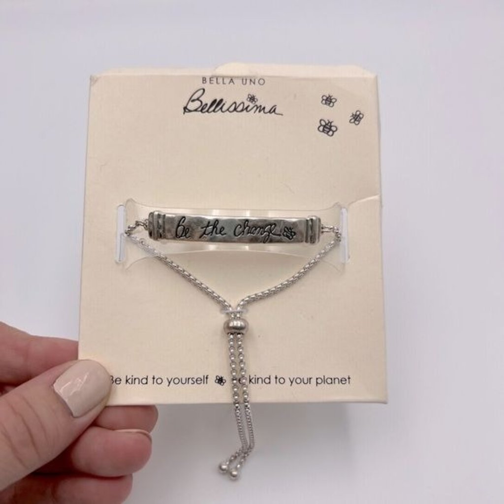 Be The Change Silver Tone Adjustable Bracelet